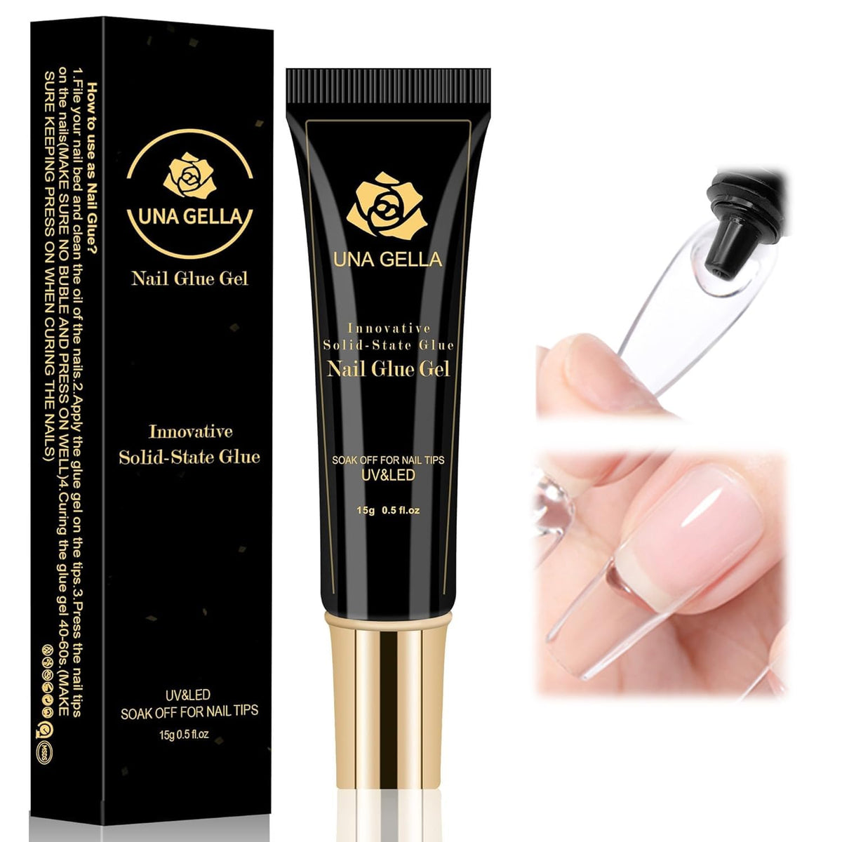 UNA GELLA front bottle showing brand and compact 15ml size for lasting hold