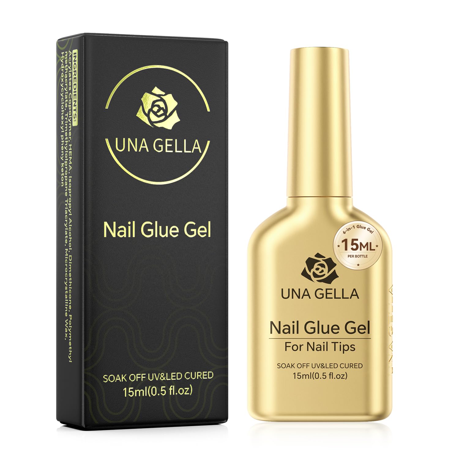 UNA GELLA front bottle showing clear 15ml gel and brand benefit