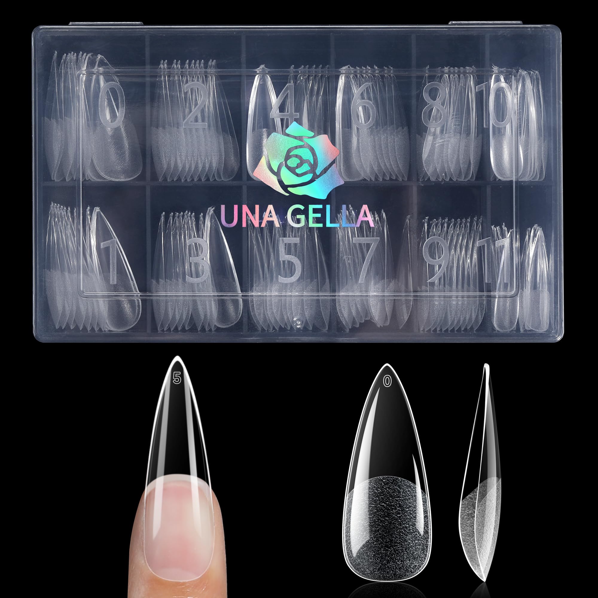 UNA GELLA front box showing 120pcs and organized sizes for quick selection