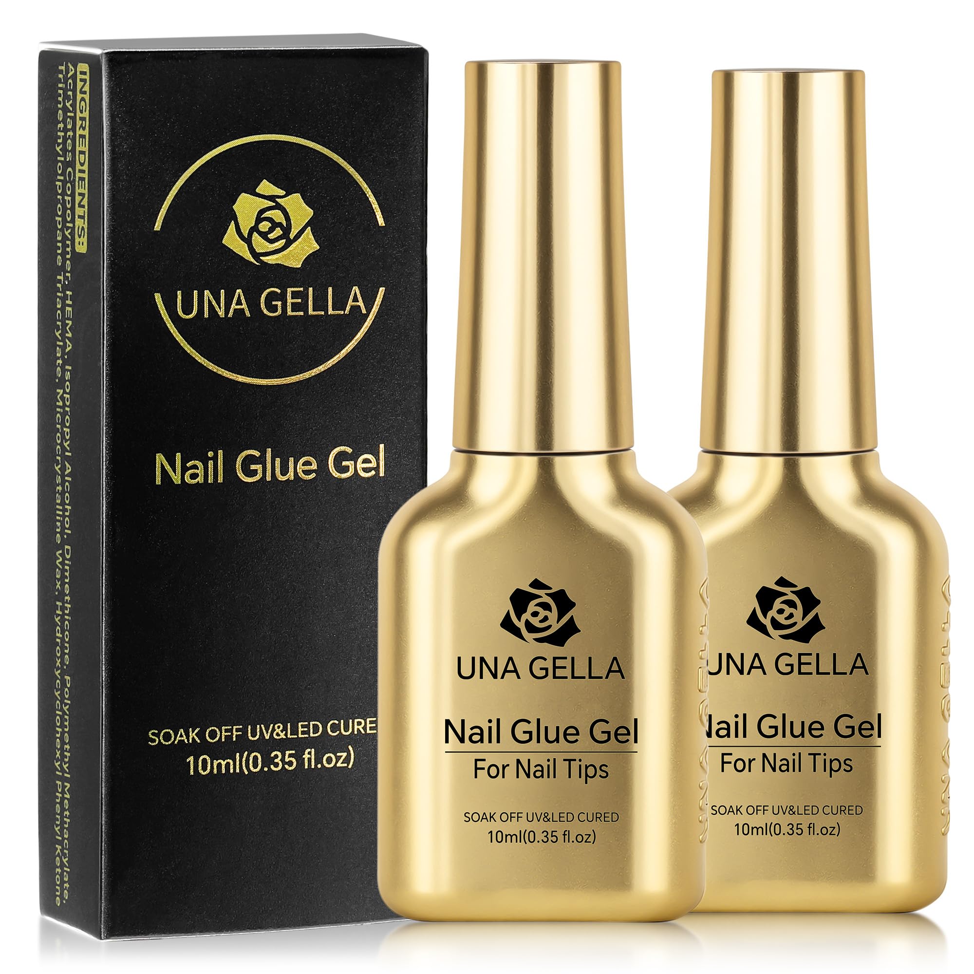 UNA GELLA front packaging 10ml showing bottle and cap, clear branding and compact size benefit