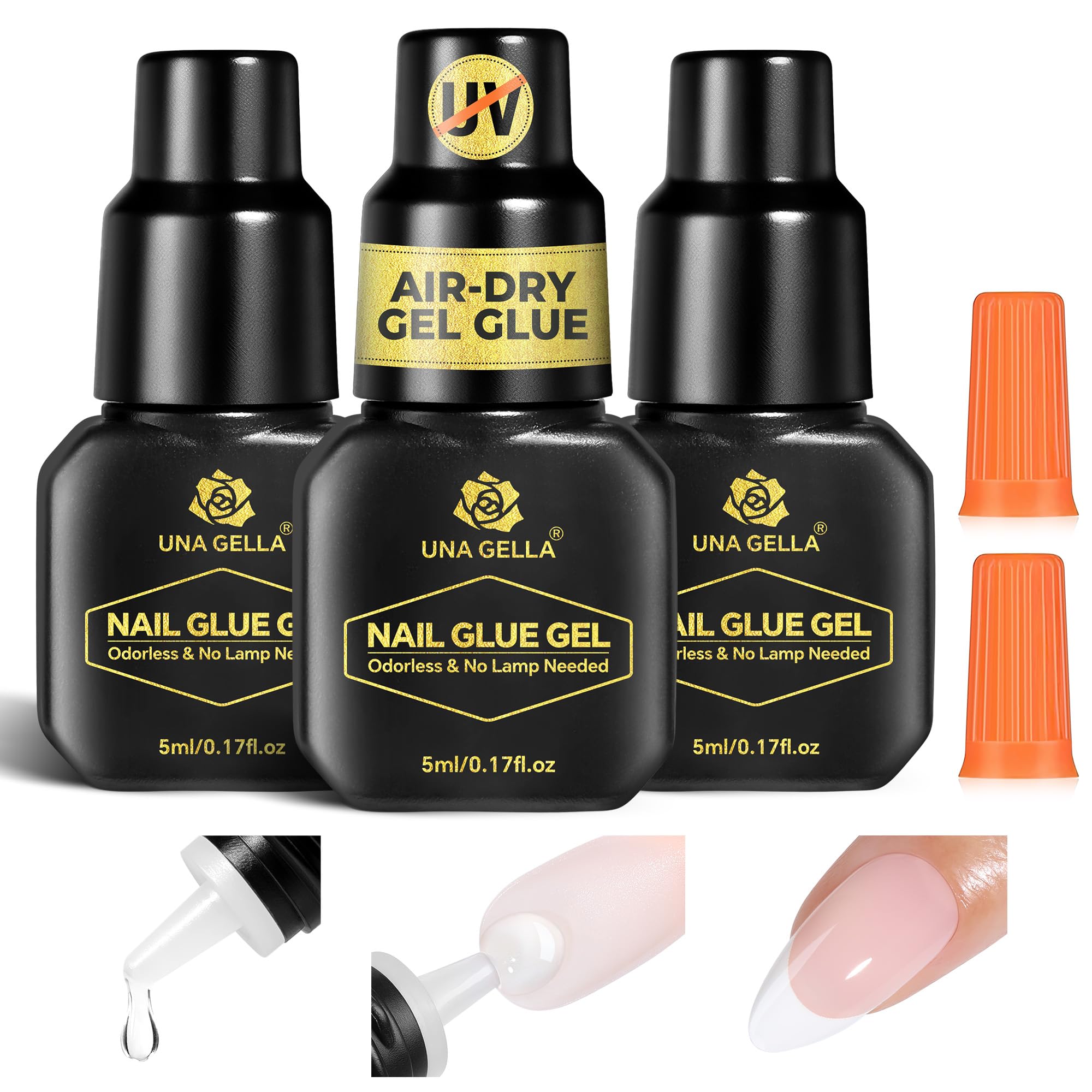 UNA GELLA front packaging showing three 5ml bottles and product benefits