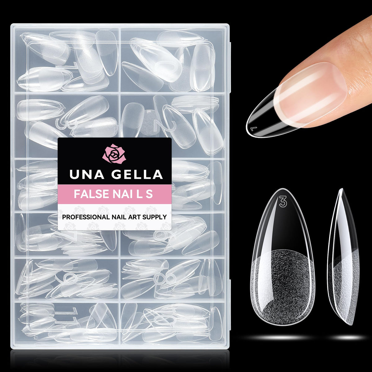UNA GELLA front packaging showing 216 almond gelly tips and variety