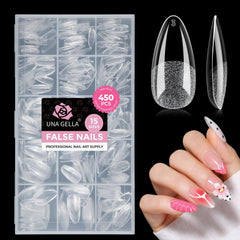 UNA GELLA front packaging showing almond medium gel tips and quantity benefit