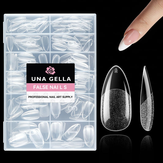 UNA GELLA front packaging showing 216 almond tips and benefits