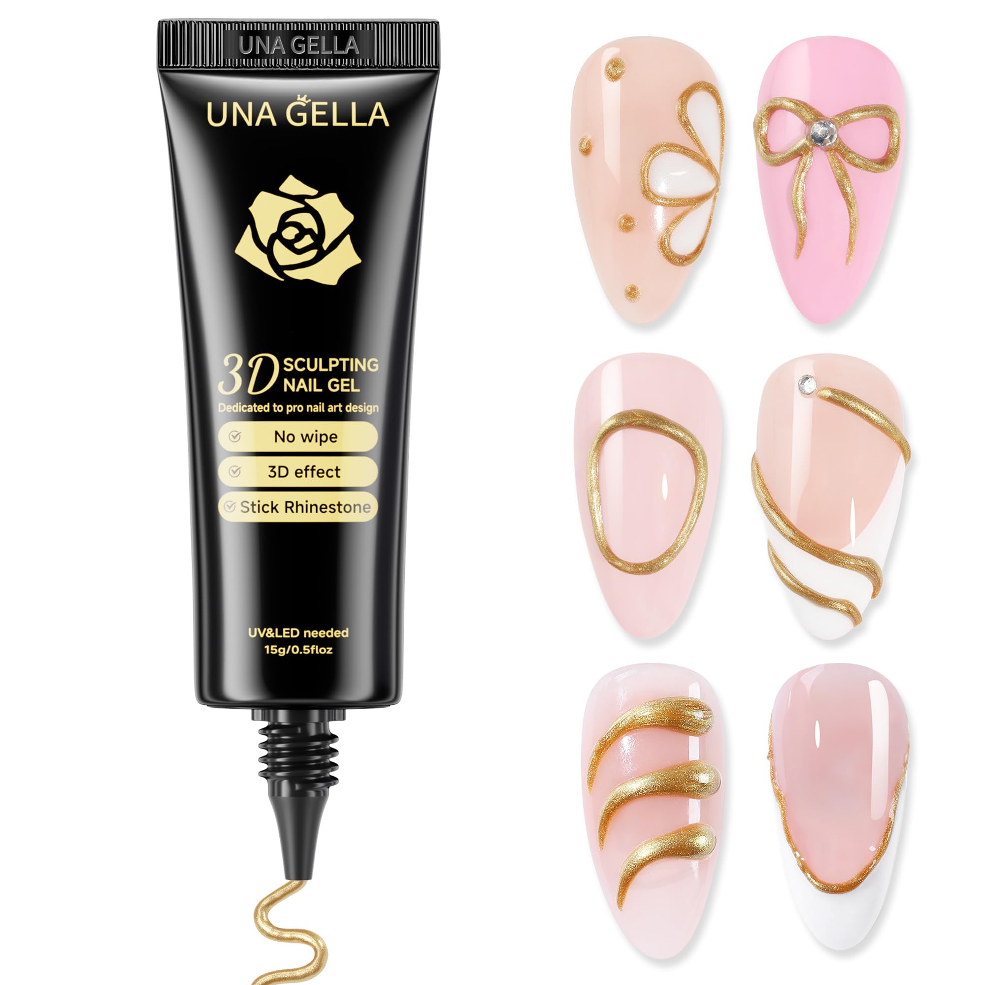 UNA GELLA front packaging showing bronze gold 15g tube and label benefit display