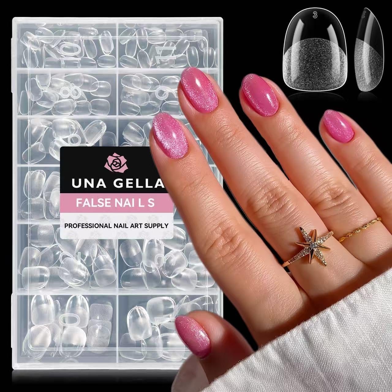 UNA GELLA front packaging showing clear extra short oval tips and value pack benefit