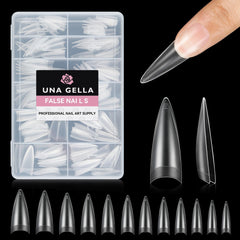 UNA GELLA front packaging showing 216 clear stiletto tips and brand.
