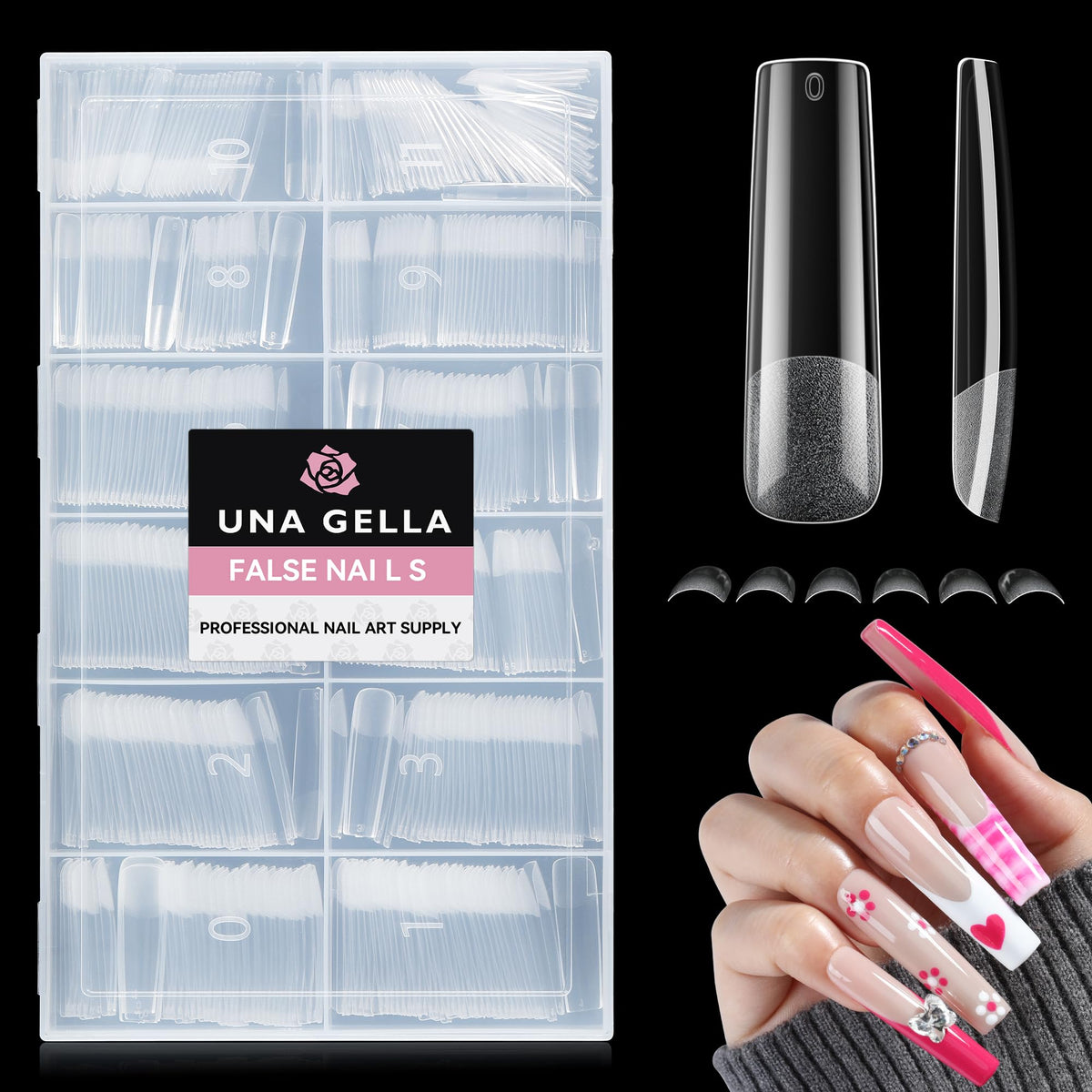UNA GELLA clear XXL tips front packaging showing contents and quantity