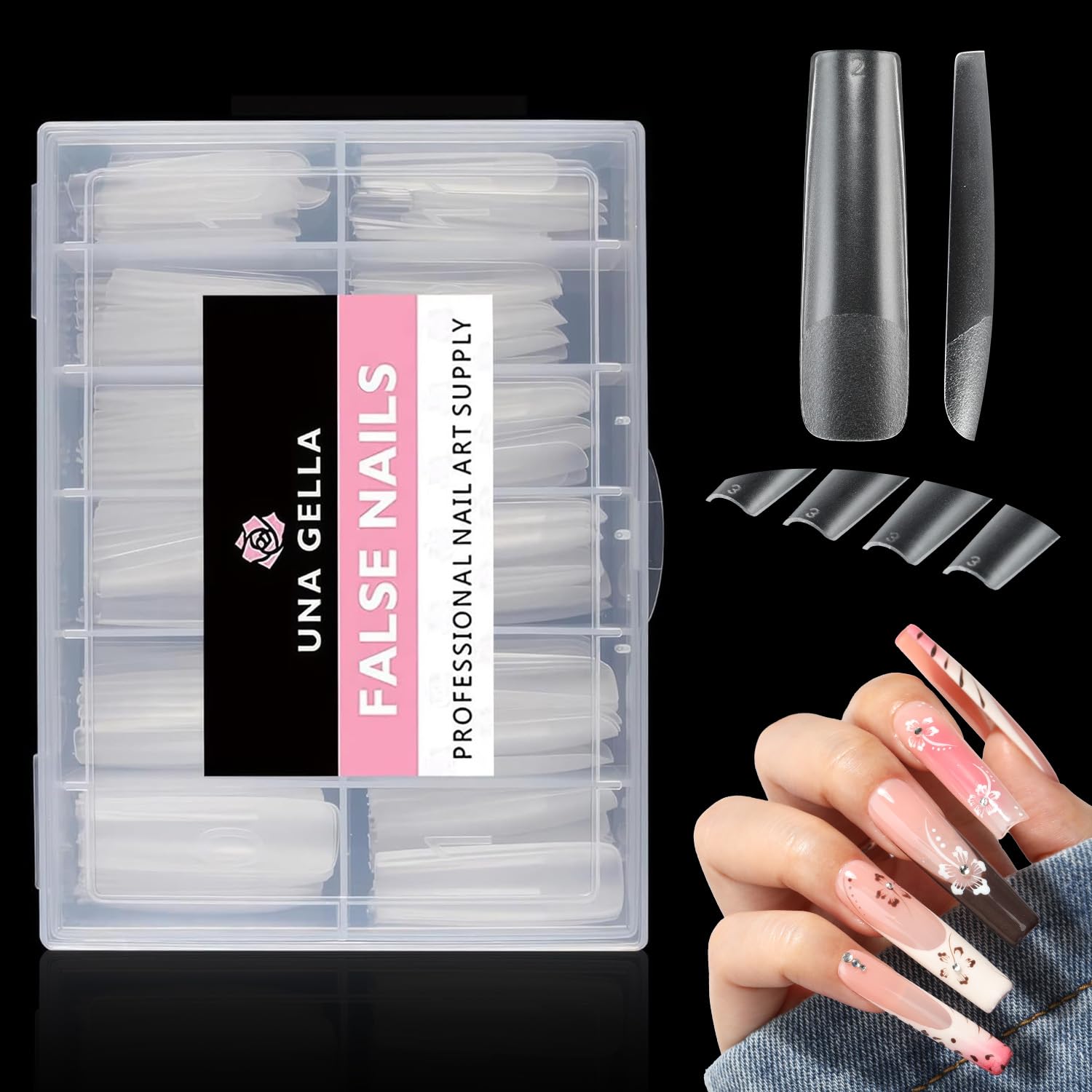 UNA GELLA front packaging showing 120 clear XXL tips, convenient bulk supply