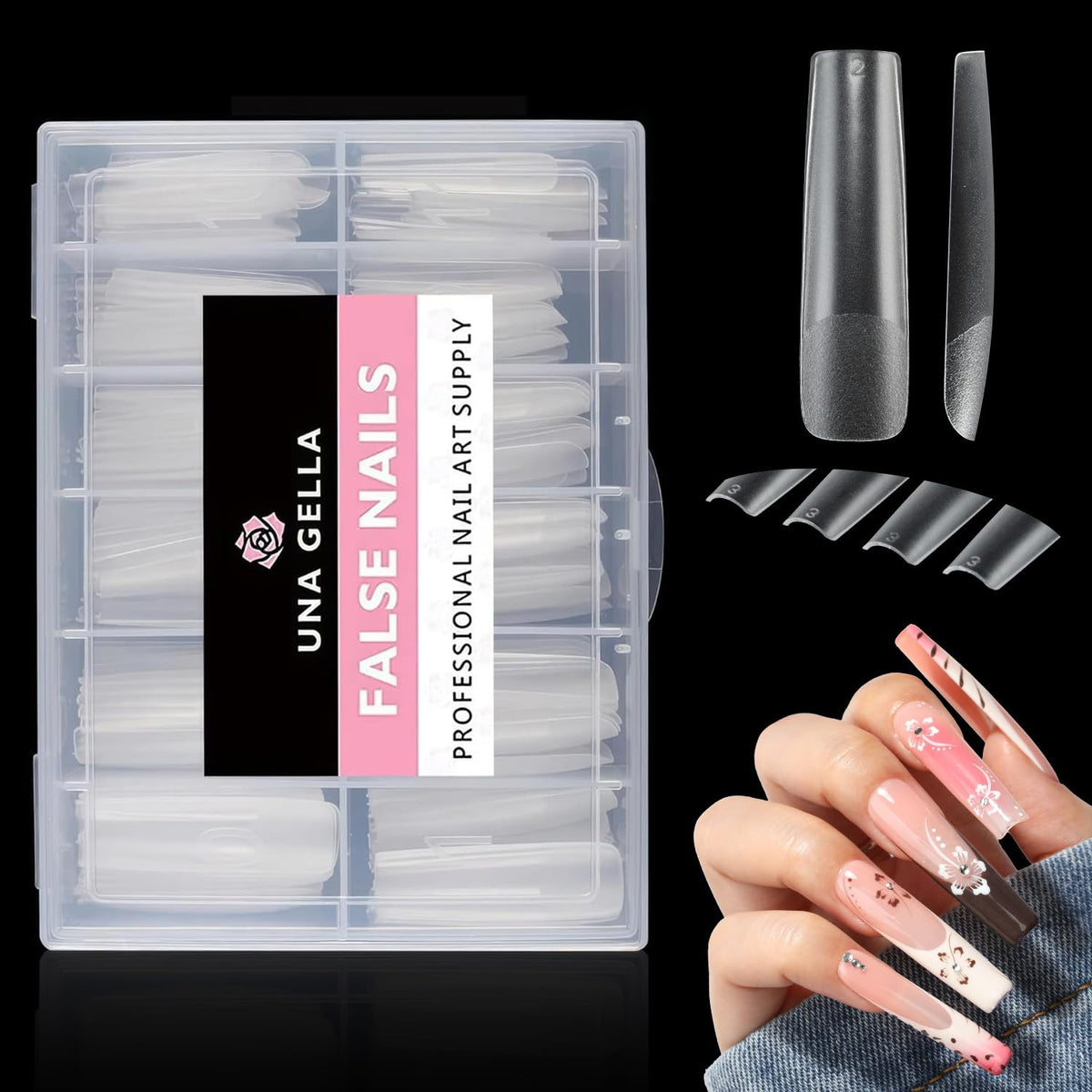 UNA GELLA front packaging showing 120 clear XXL tips, convenient bulk supply