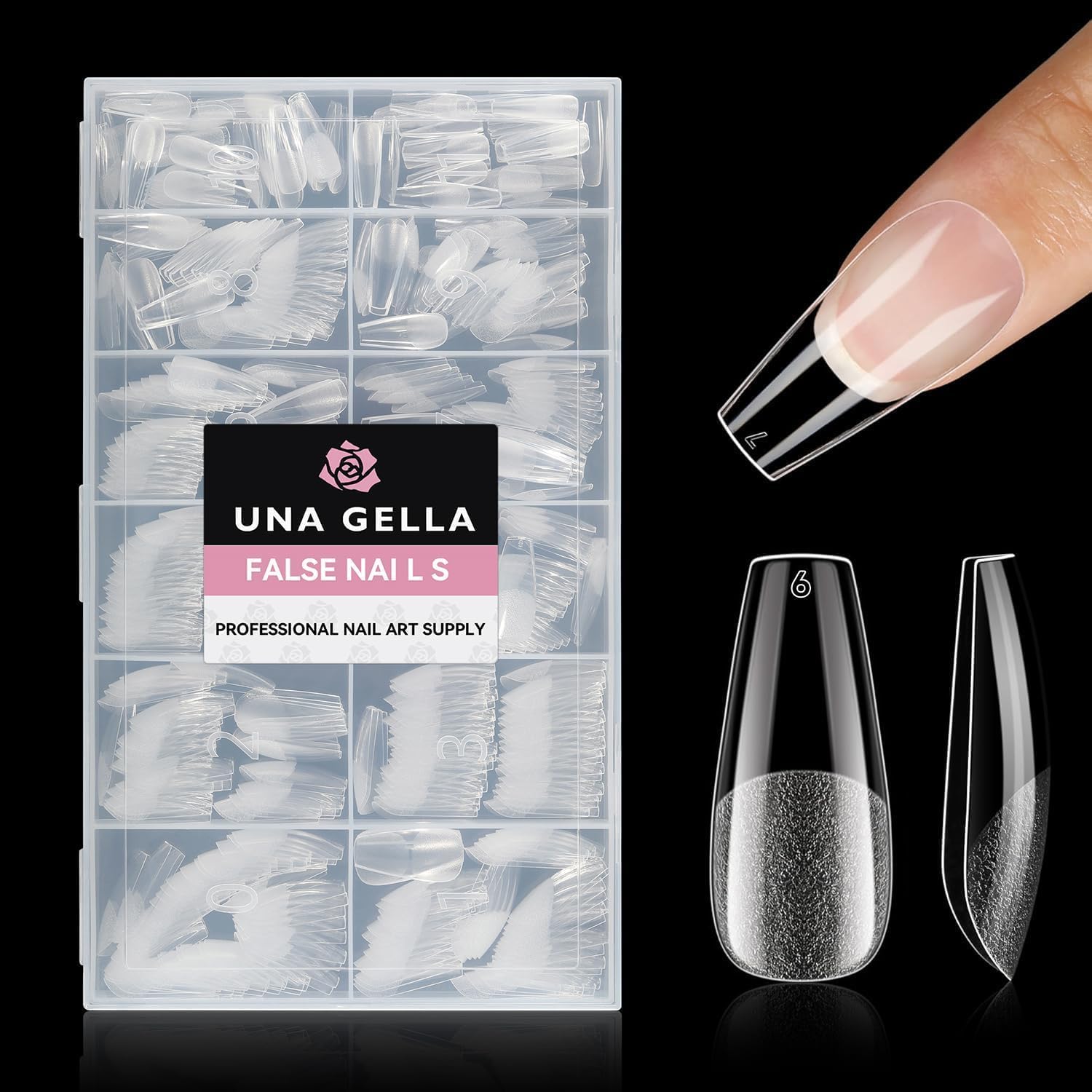 UNA GELLA front packaging showing 504-piece coffin tips set and value