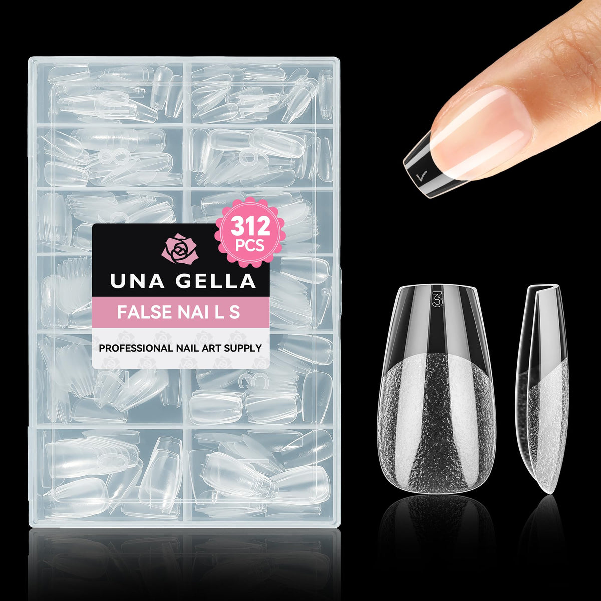 UNA GELLA front packaging showing 312-piece short coffin set and convenience