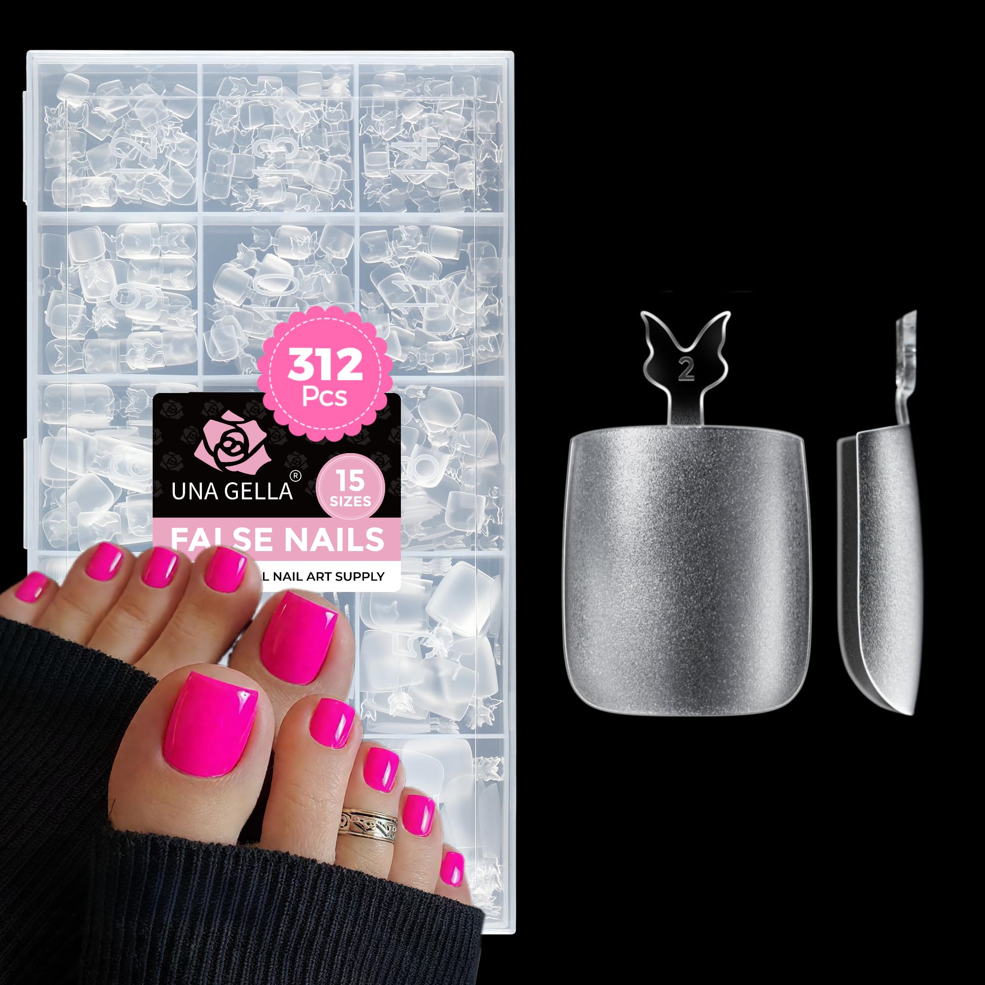 UNA GELLA front packaging showing full 312-piece toe tip set and quick result