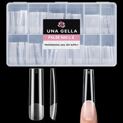 UNA GELLA front packaging showing 216-piece square tips and convenience