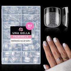 UNA GELLA front packaging showing full 312-piece squoval set and organized case benefit: easy storage