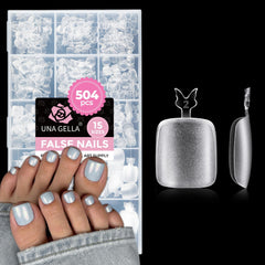 UNA GELLA front packaging showing full 504-piece toe tips kit and easy selection benefit