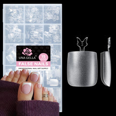 UNA GELLA front packaging showing 216 toe tips and neat storage — clear ready-to-use kit