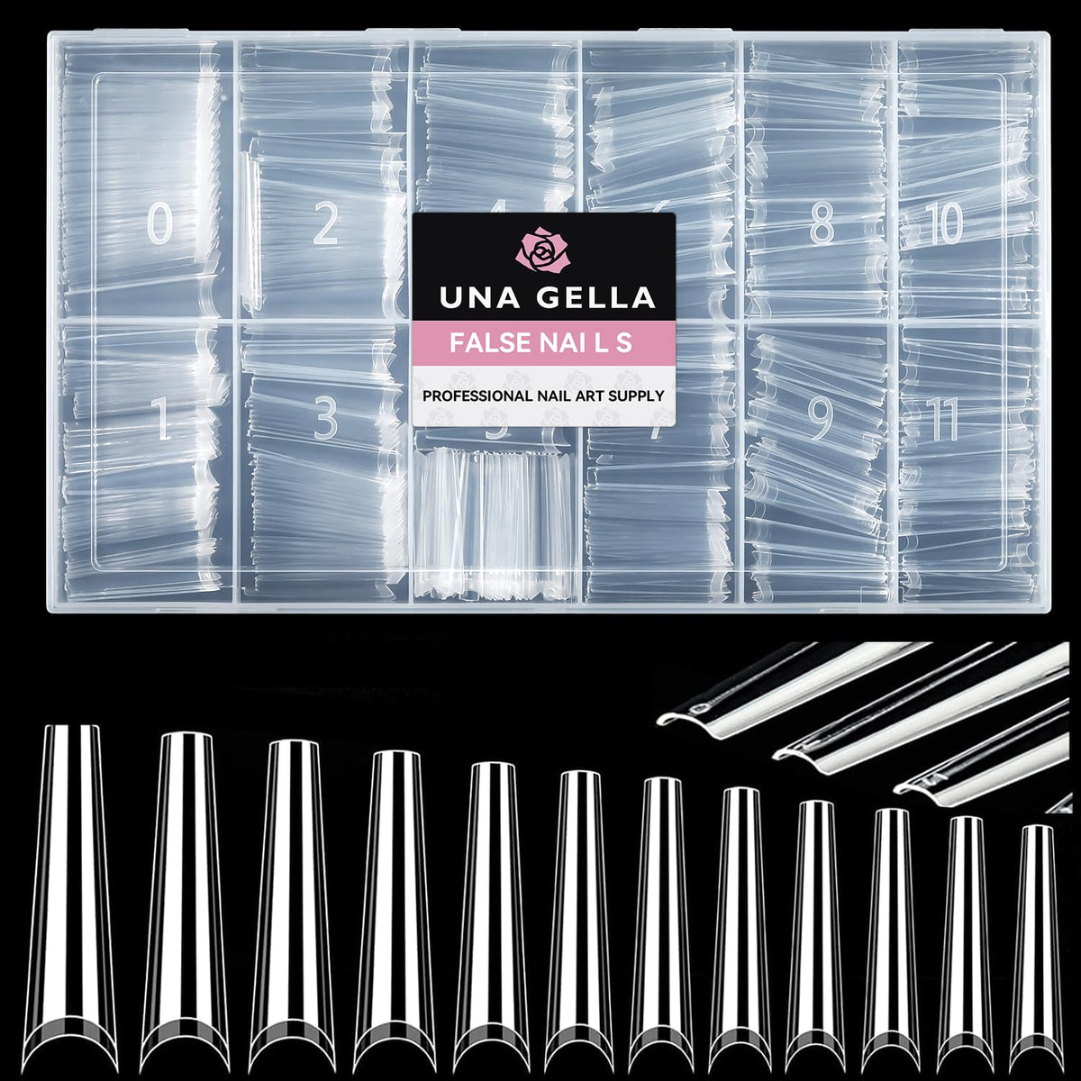 UNA GELLA front packaging showing 504pcs XXL coffin tips, easy salon use