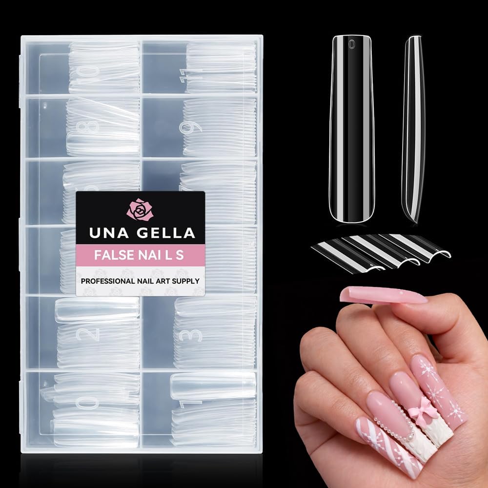 UNA GELLA front packaging showing clear XXL square tip set and convenience