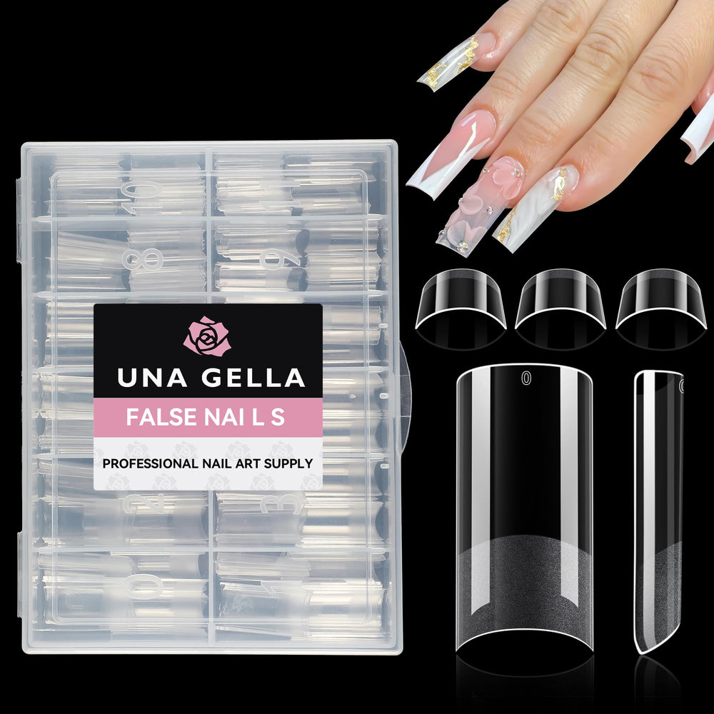 UNA GELLA front packaging showing 216 clear gel tips and benefits