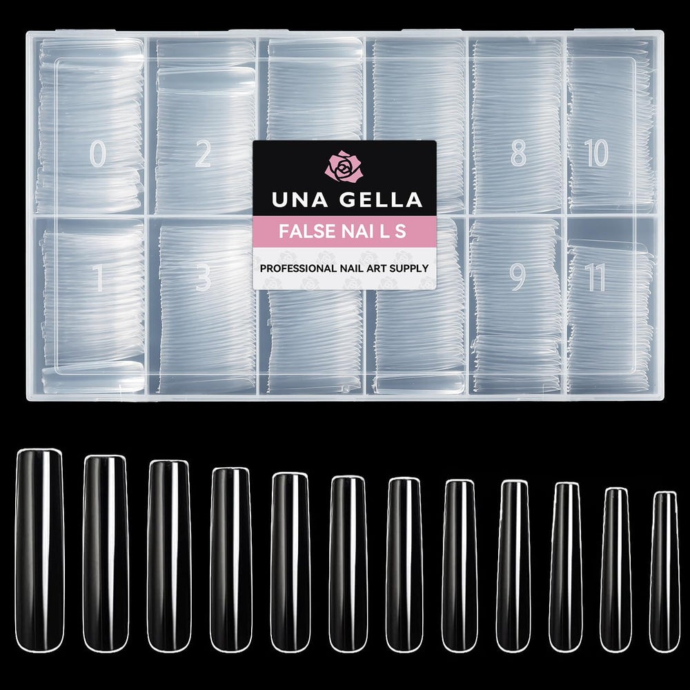 UNA GELLA front packaging showing 504-piece clear tips, convenient kit