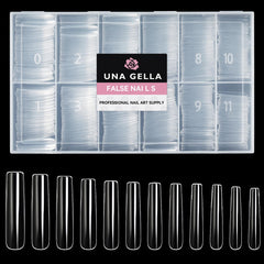 UNA GELLA front packaging showing 504-piece clear tips, convenient kit