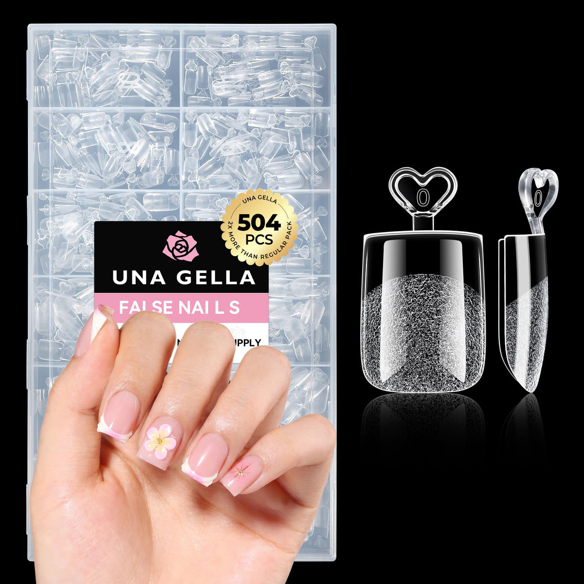 UNA GELLA front packaging showing 504-piece kit and benefits