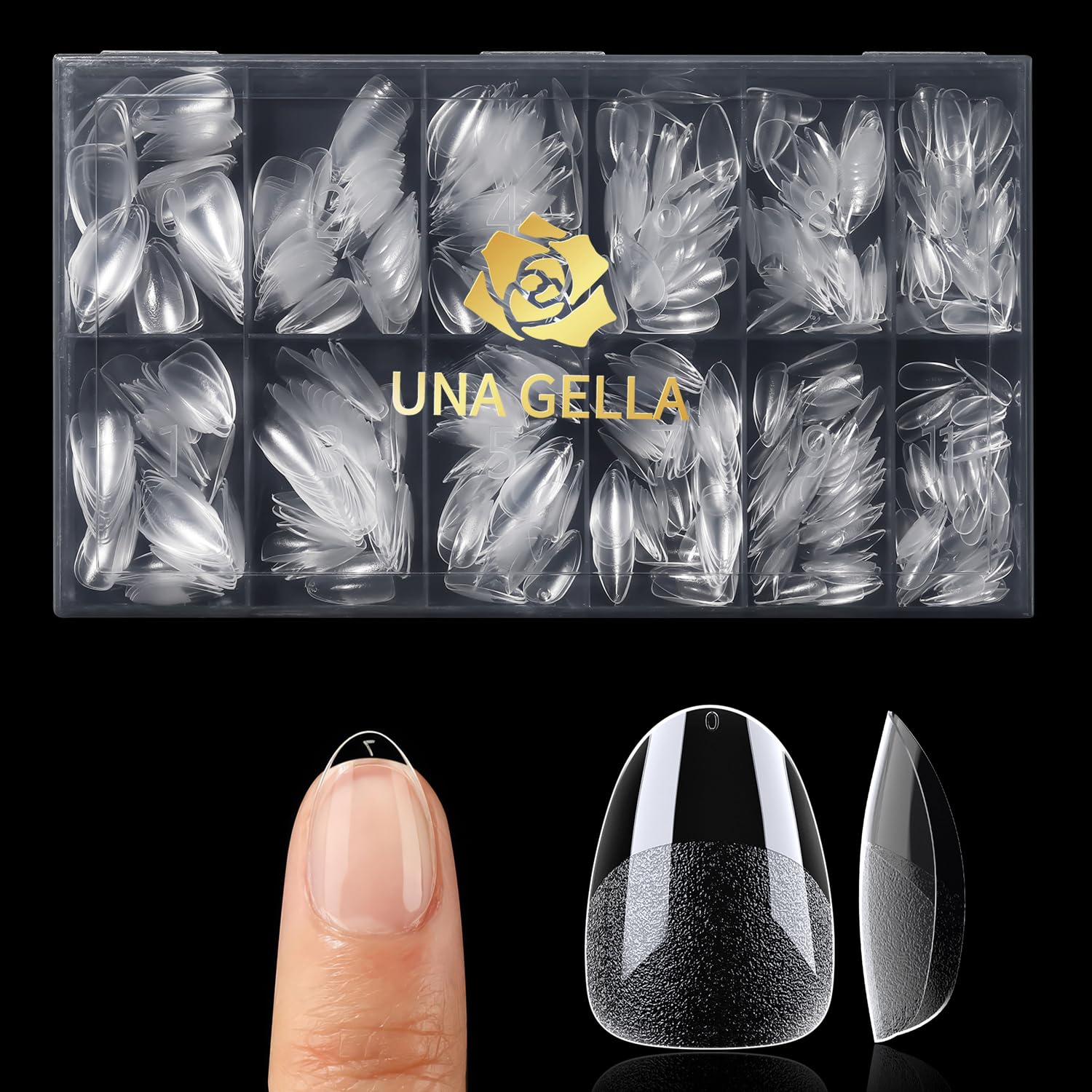 UNA GELLA front packaging showing 504-piece kit and organized box benefit: large supply