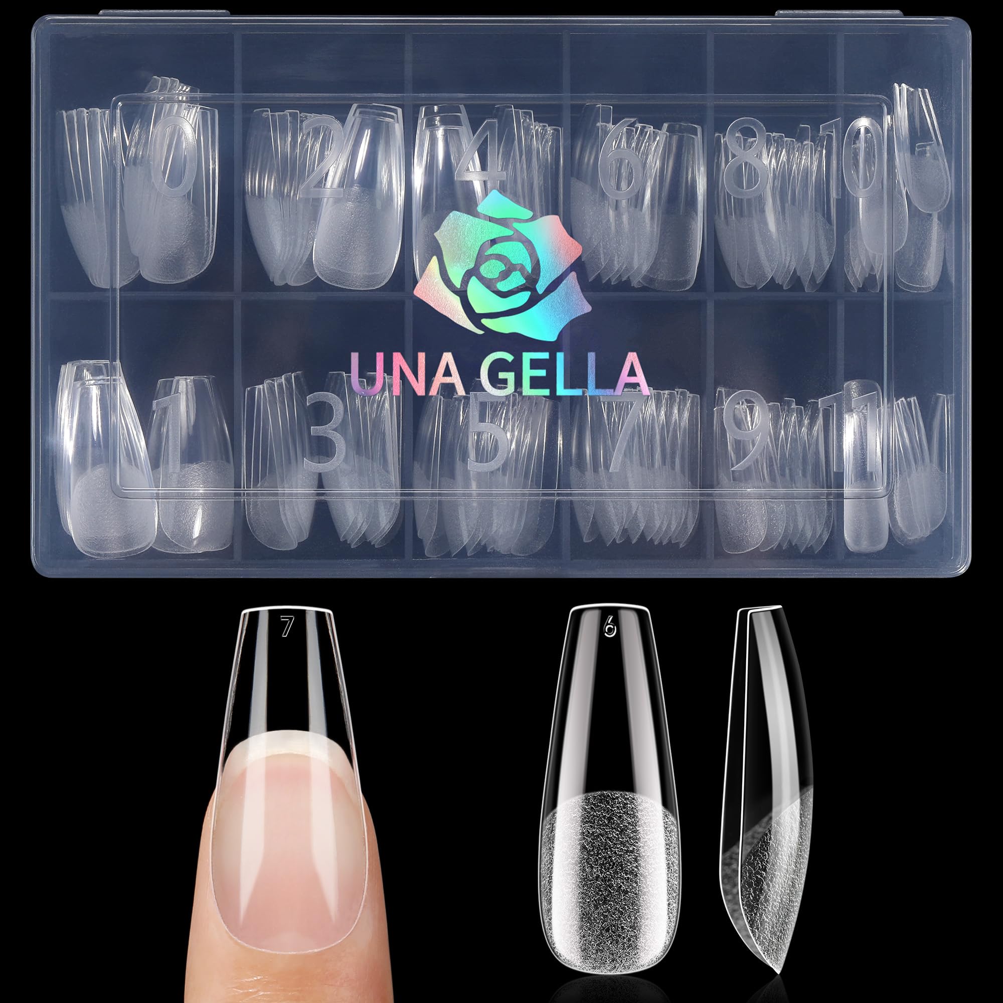 UNA GELLA front packaging showing 120 clear coffin tips for quick application