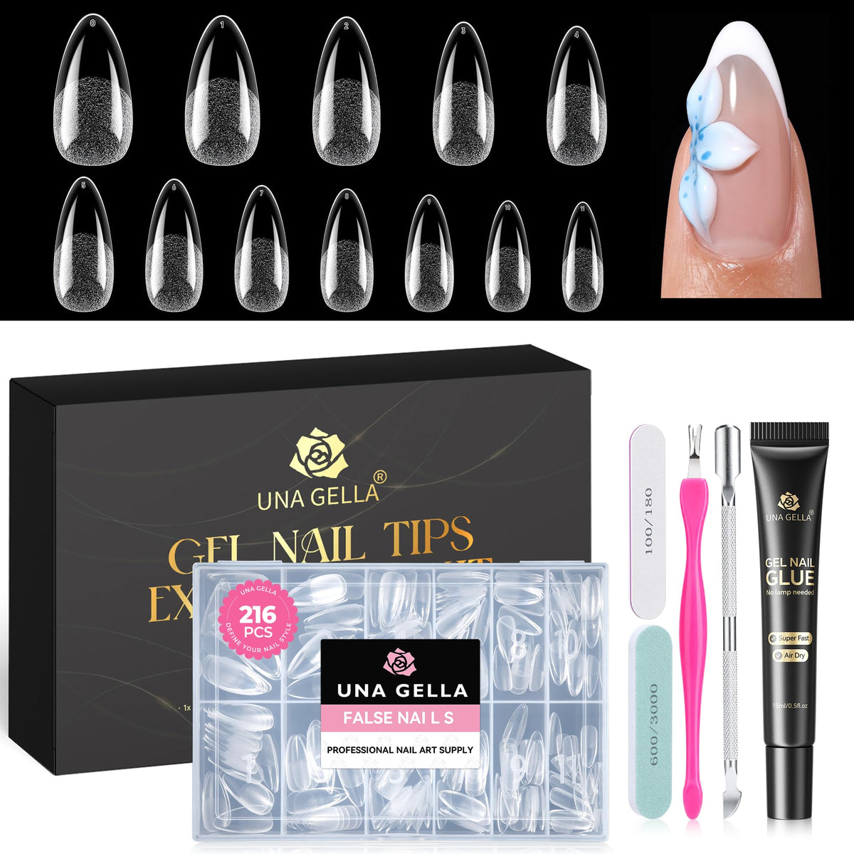 UNA GELLA front packaging showing kit contents for quick setup