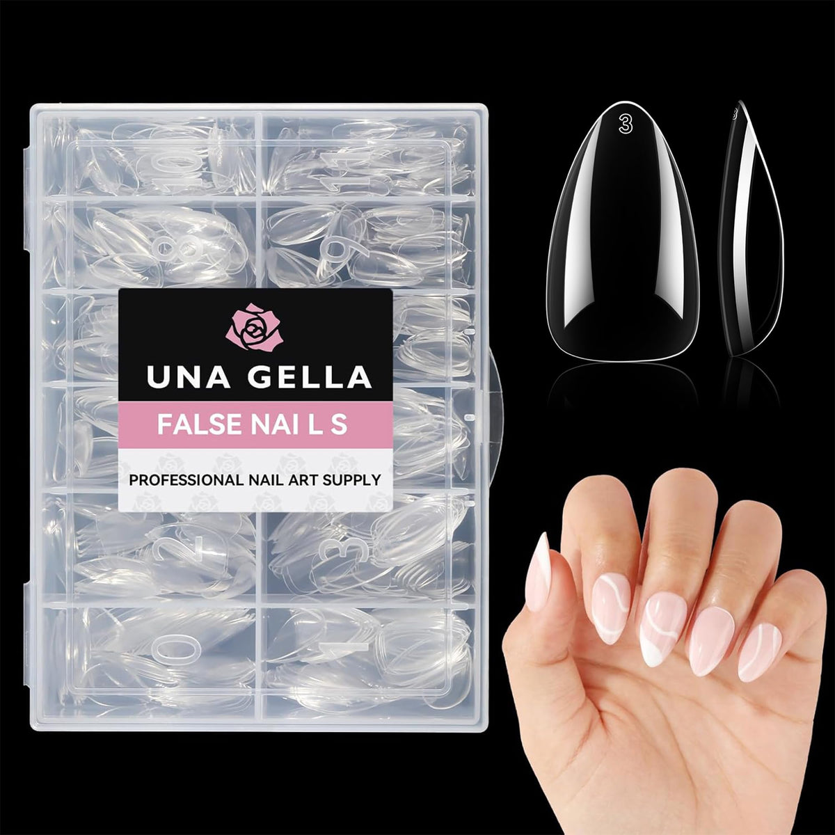 UNA GELLA front packaging showing full 504-piece kit and compact box for easy storage