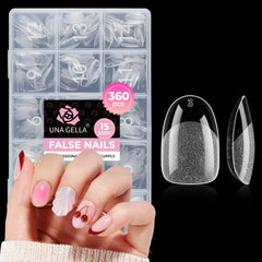 UNA GELLA front packaging showing 360-piece kit and clear tips for quick swaps