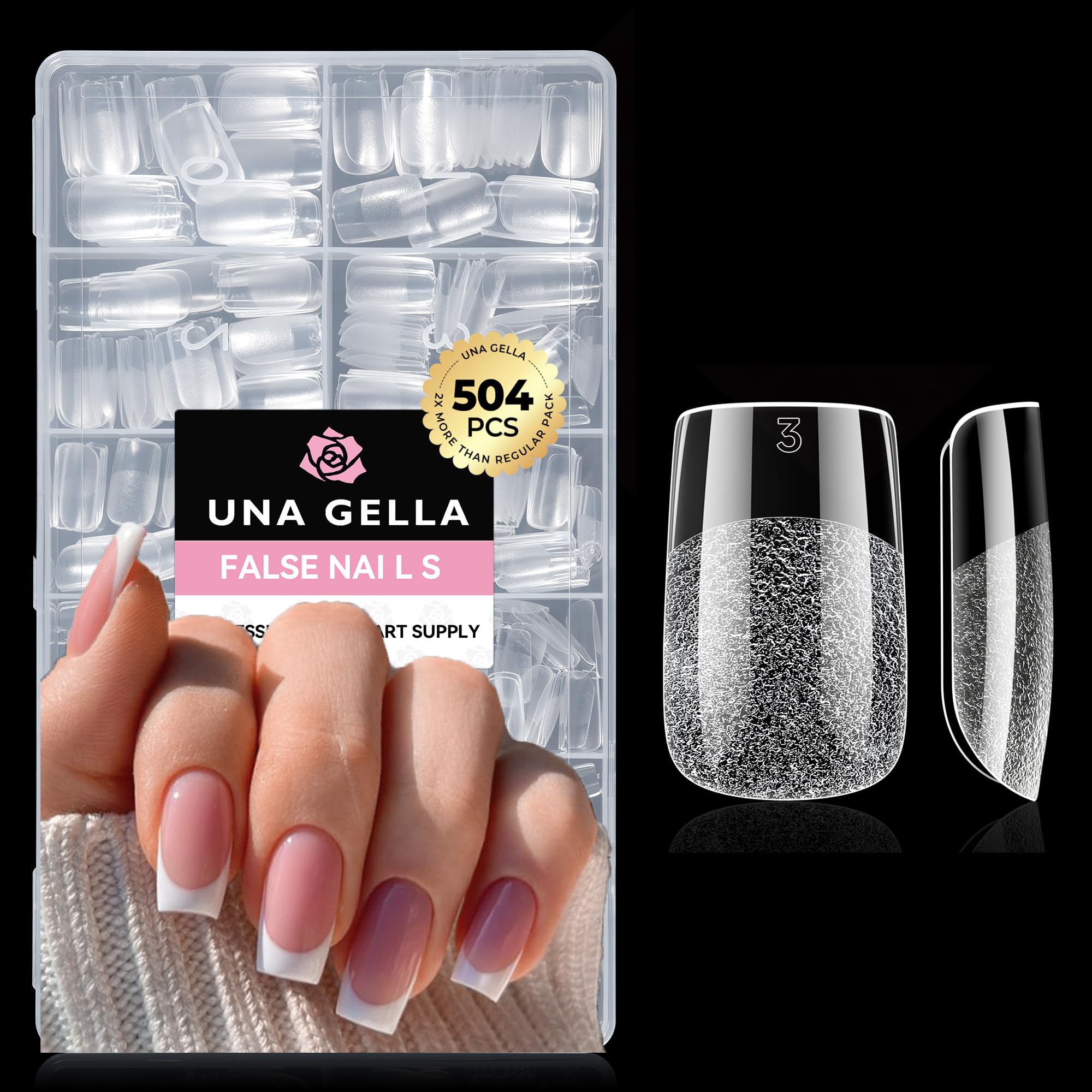 UNA GELLA front packaging showing 504-piece set and benefits