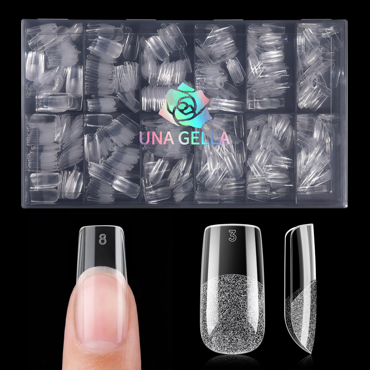 UNA GELLA front packaging showing full 600pcs set and sizes