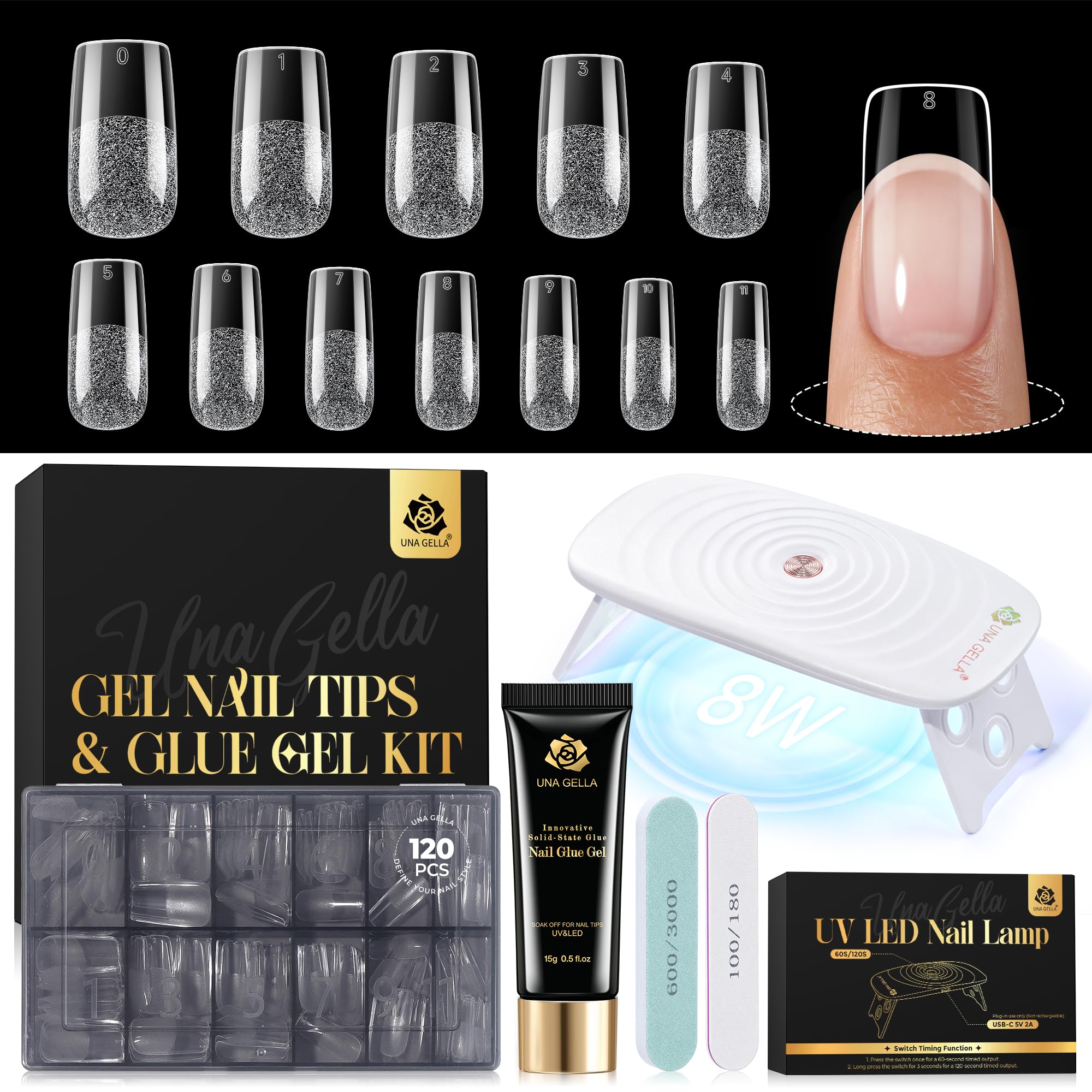 UNA GELLA front packaging showing complete kit and benefit of all-in-one convenience