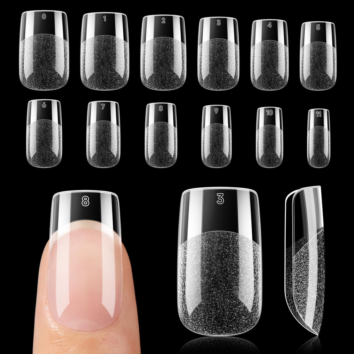 UNA GELLA front packaging showing 120pcs and 12 sizes, clear set benefit