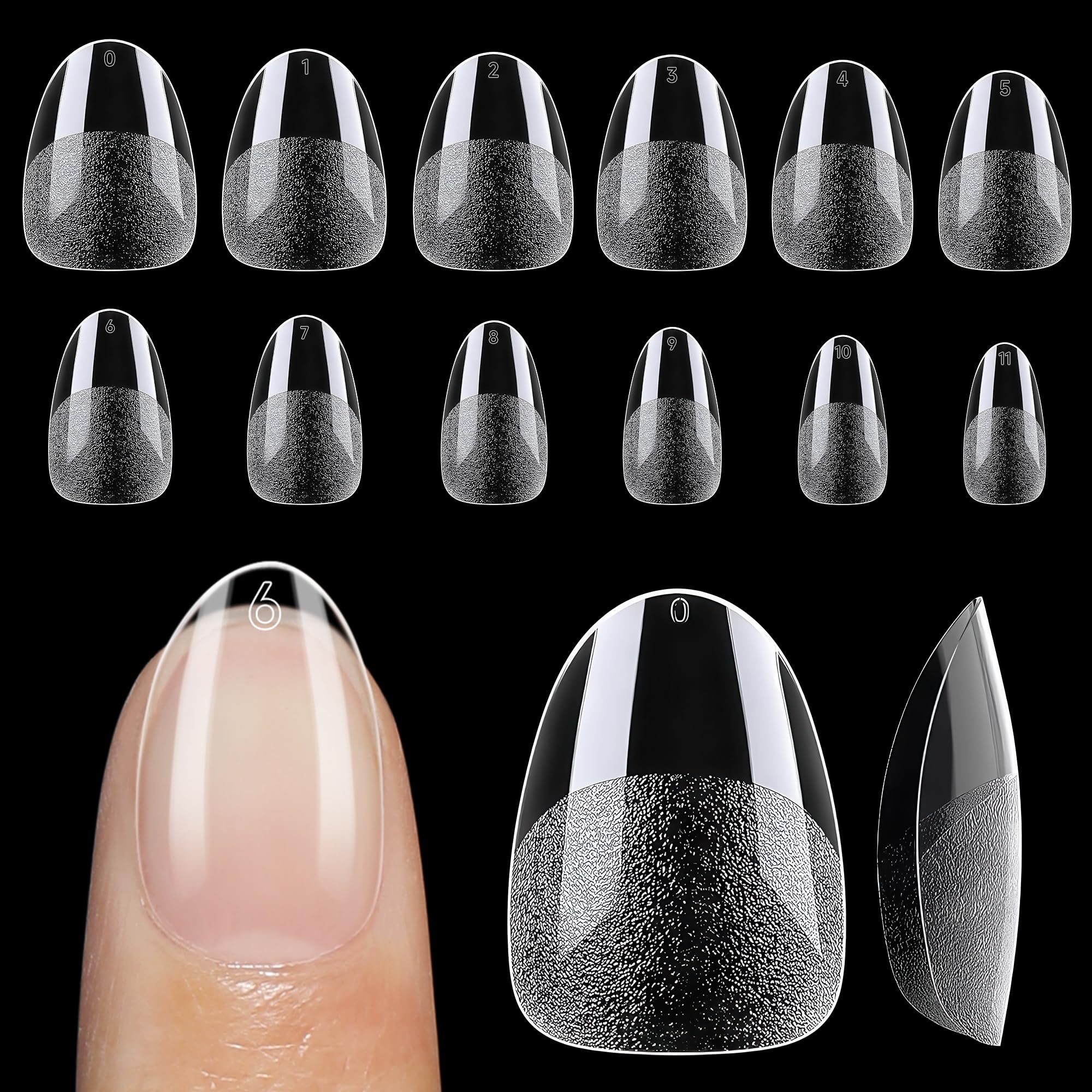 UNA GELLA front packaging shows 120 clear almond tips and kit contents for convenience