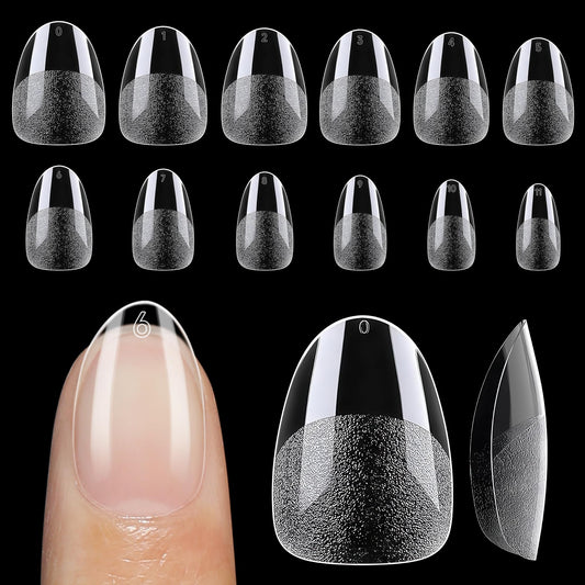 UNA GELLA front packaging shows 120 clear almond tips and kit contents for convenience