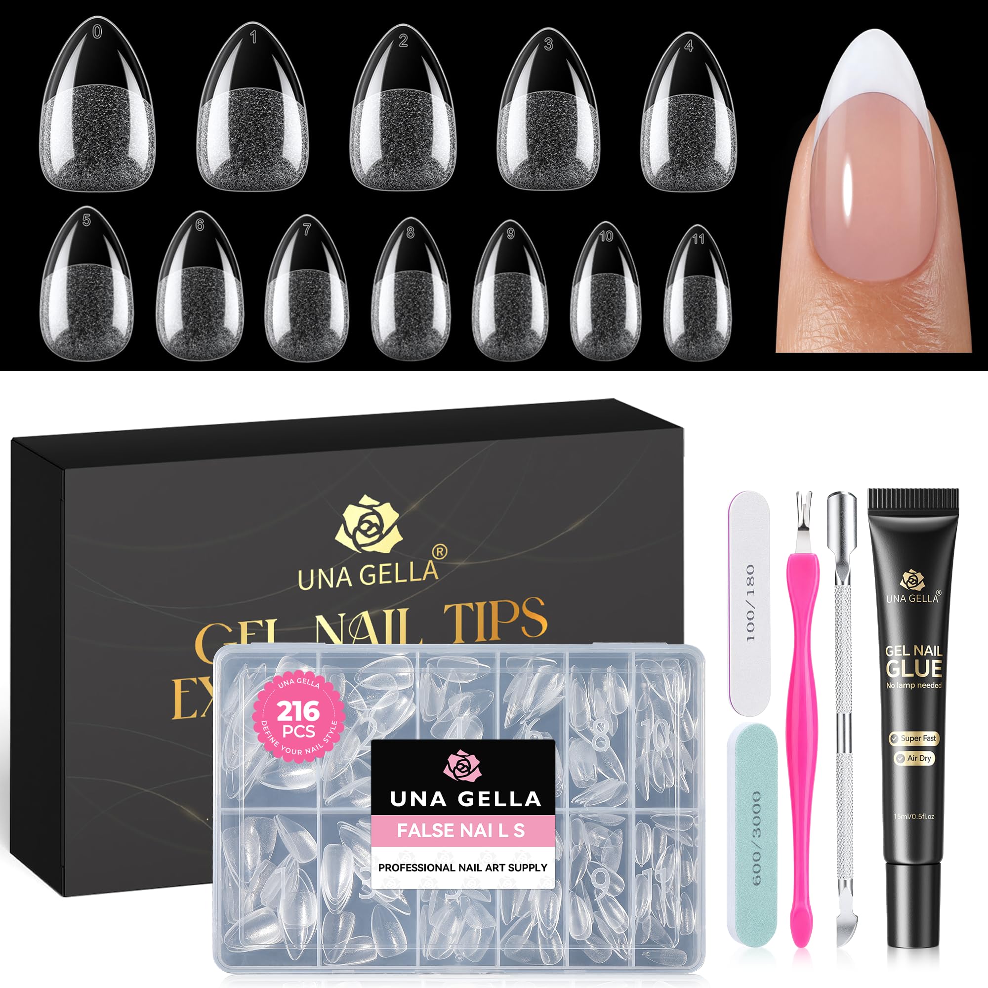 UNA GELLA front packaging showing complete press-on kit and convenience