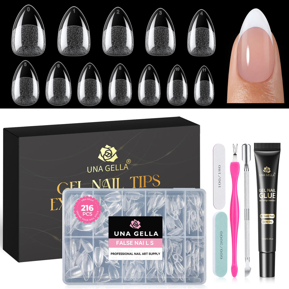UNA GELLA front packaging showing complete press-on kit and convenience