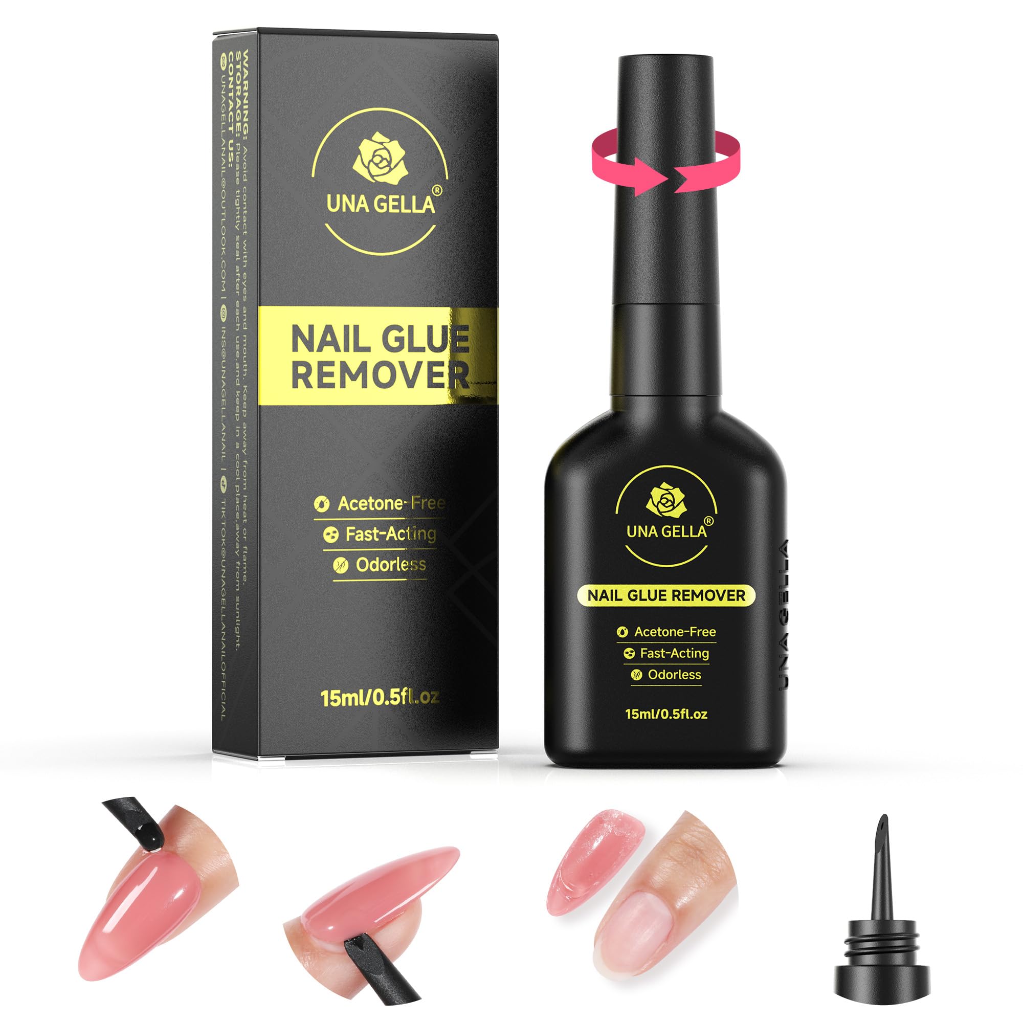 UNA GELLA front packaging with clear label showing 15ml and benefit of gentle removal