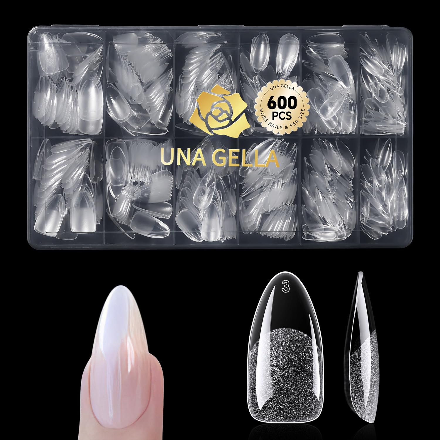 UNA GELLA front packaging showing 600-piece kit and contents benefit organization