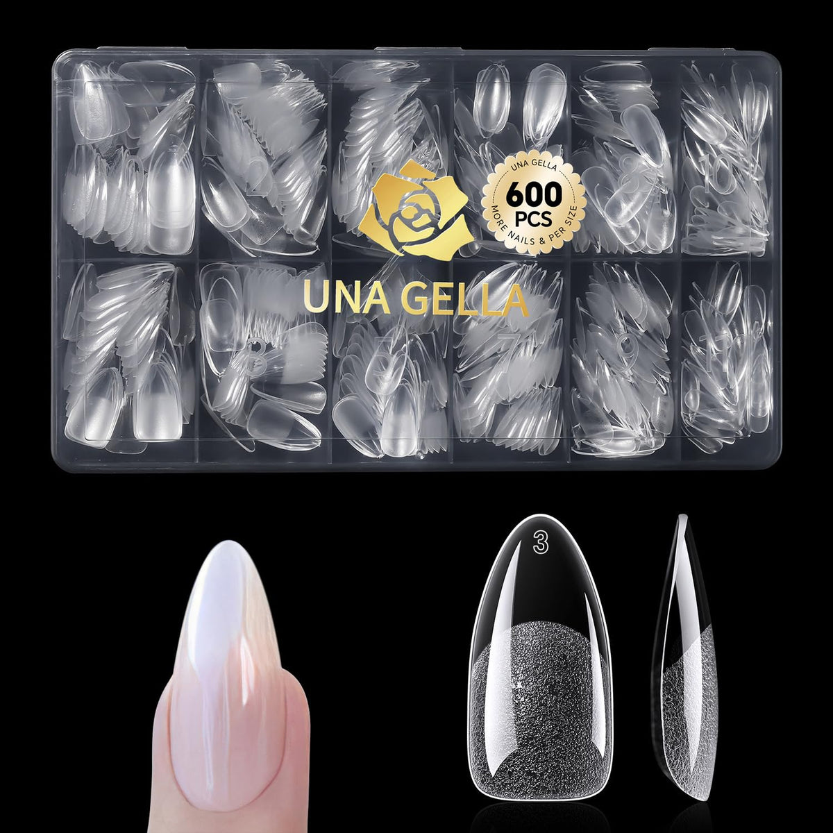 UNA GELLA front packaging showing 600-piece kit and contents benefit organization