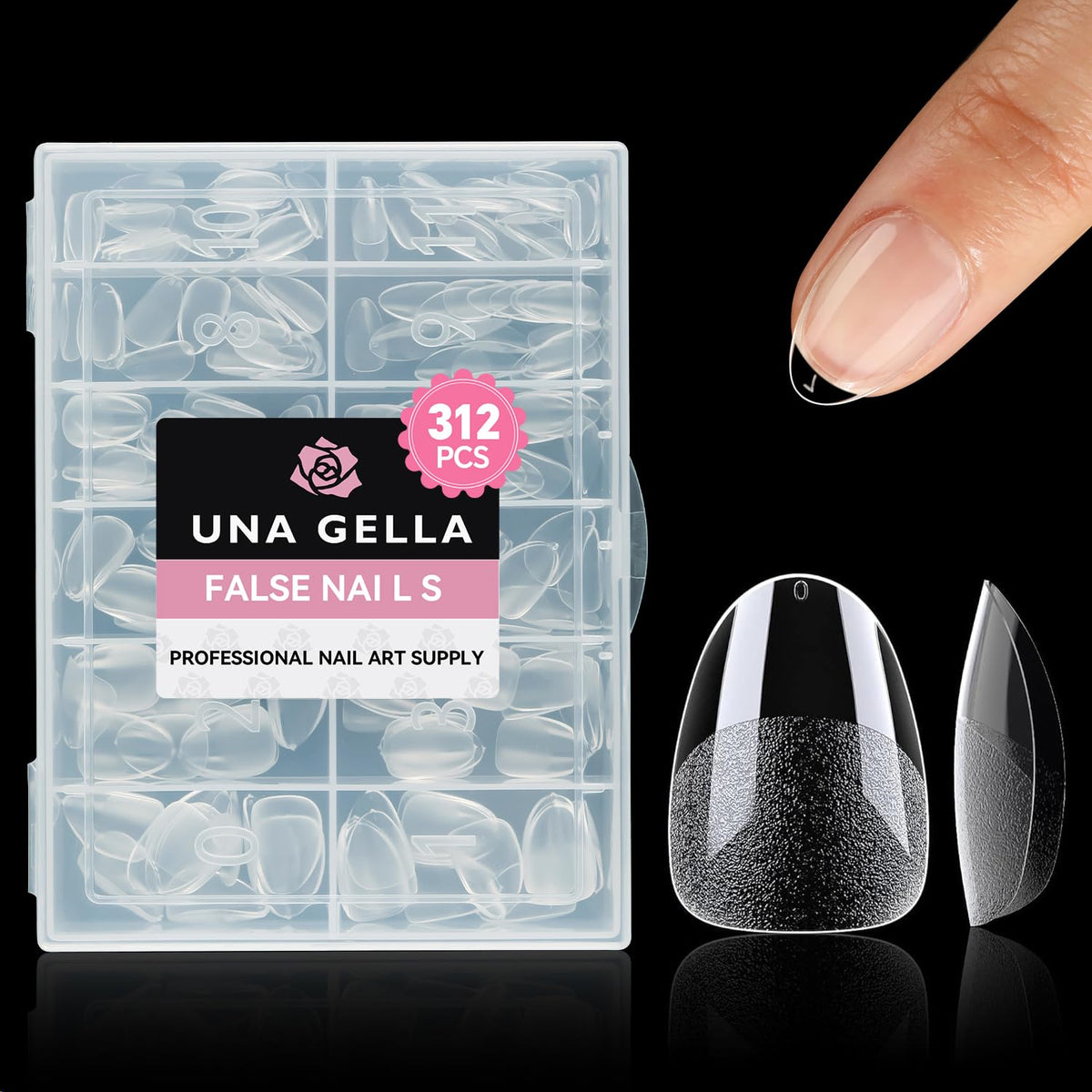 UNA GELLA front packaging showing 312-piece kit and 12 sizes benefit easy selection