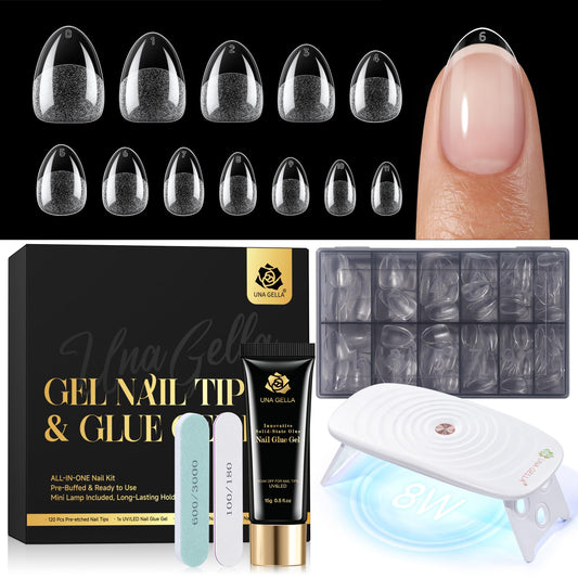 UNA GELLA front packaging showing complete gel nail kit and benefits