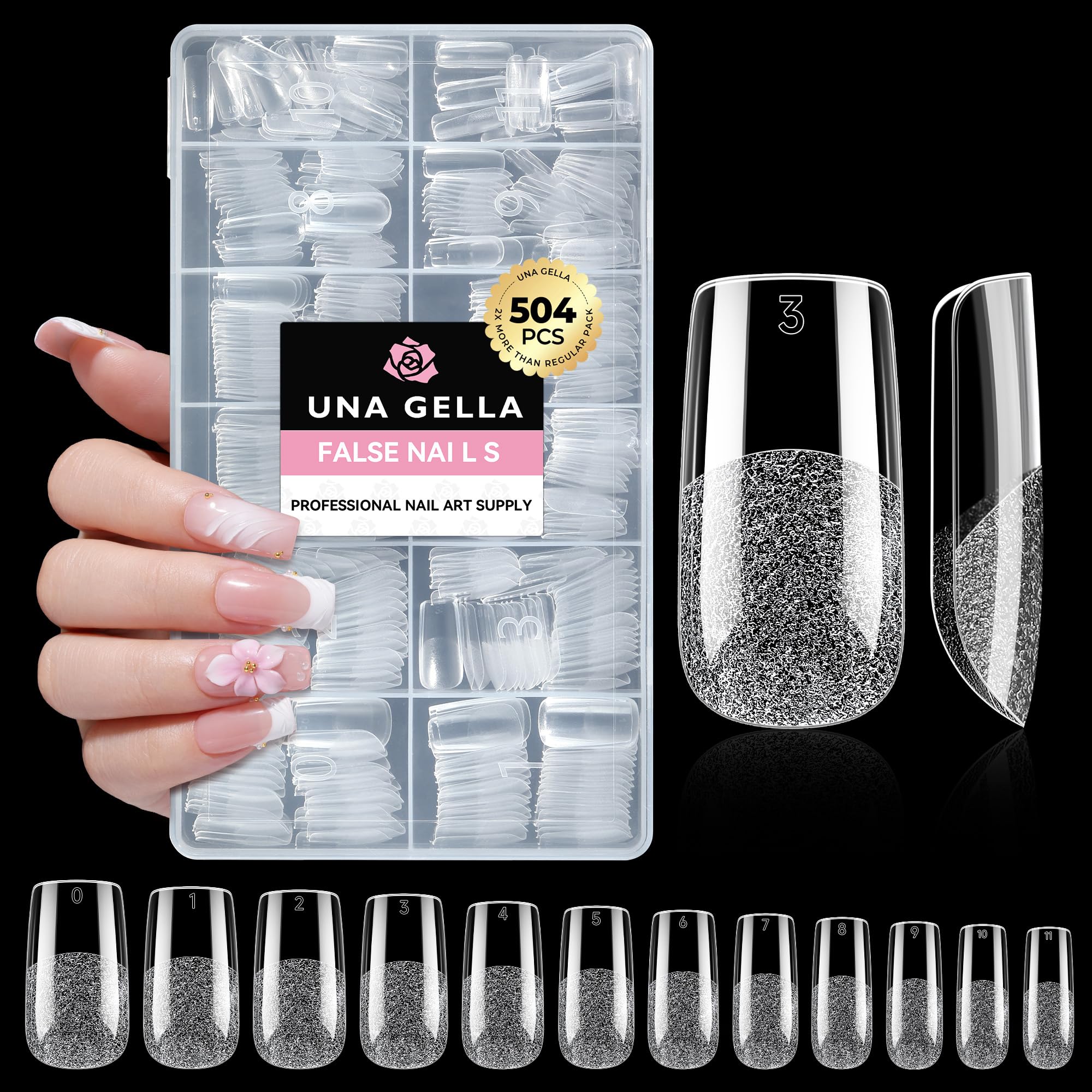 UNA GELLA front packaging showing full 504-piece kit and organized boxes for convenience