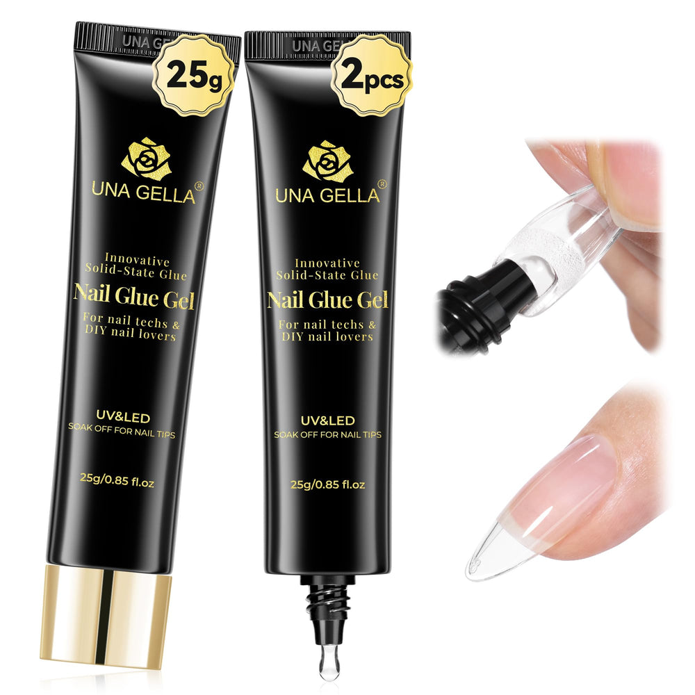 UNA GELLA front view of two 25g solid gel tubes showing packaging and benefit of tidy application