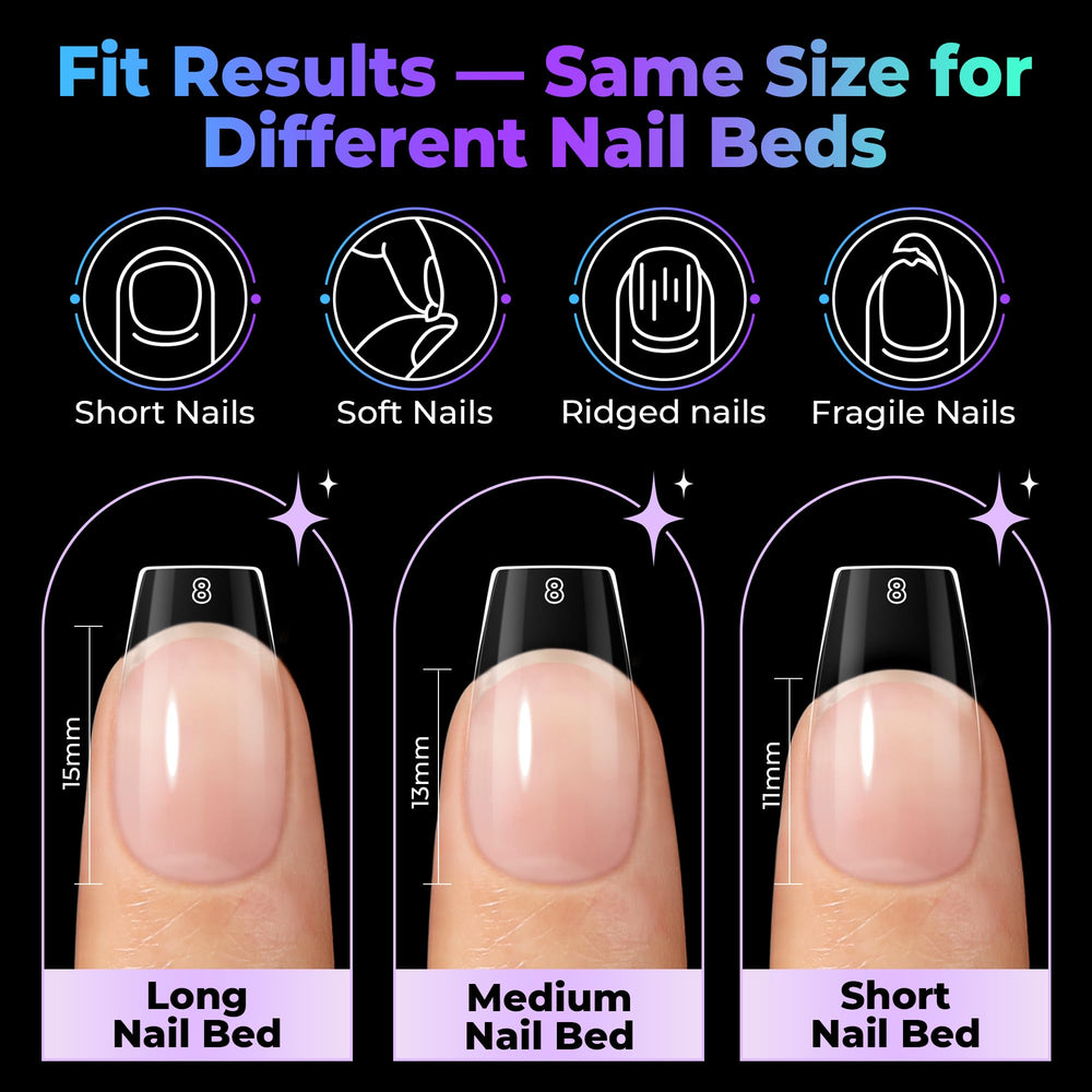 UNA GELLA full set on hands showcasing natural-looking coffin extensions benefit