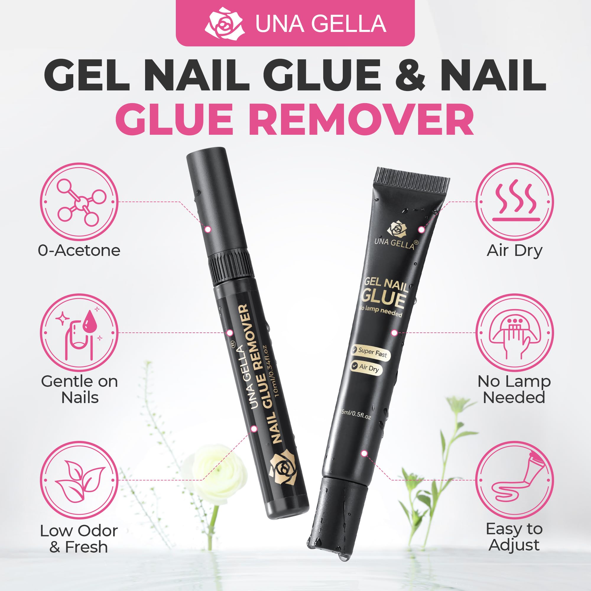 UNA GELLA glue application on press-on nails showing clean adhesion benefit