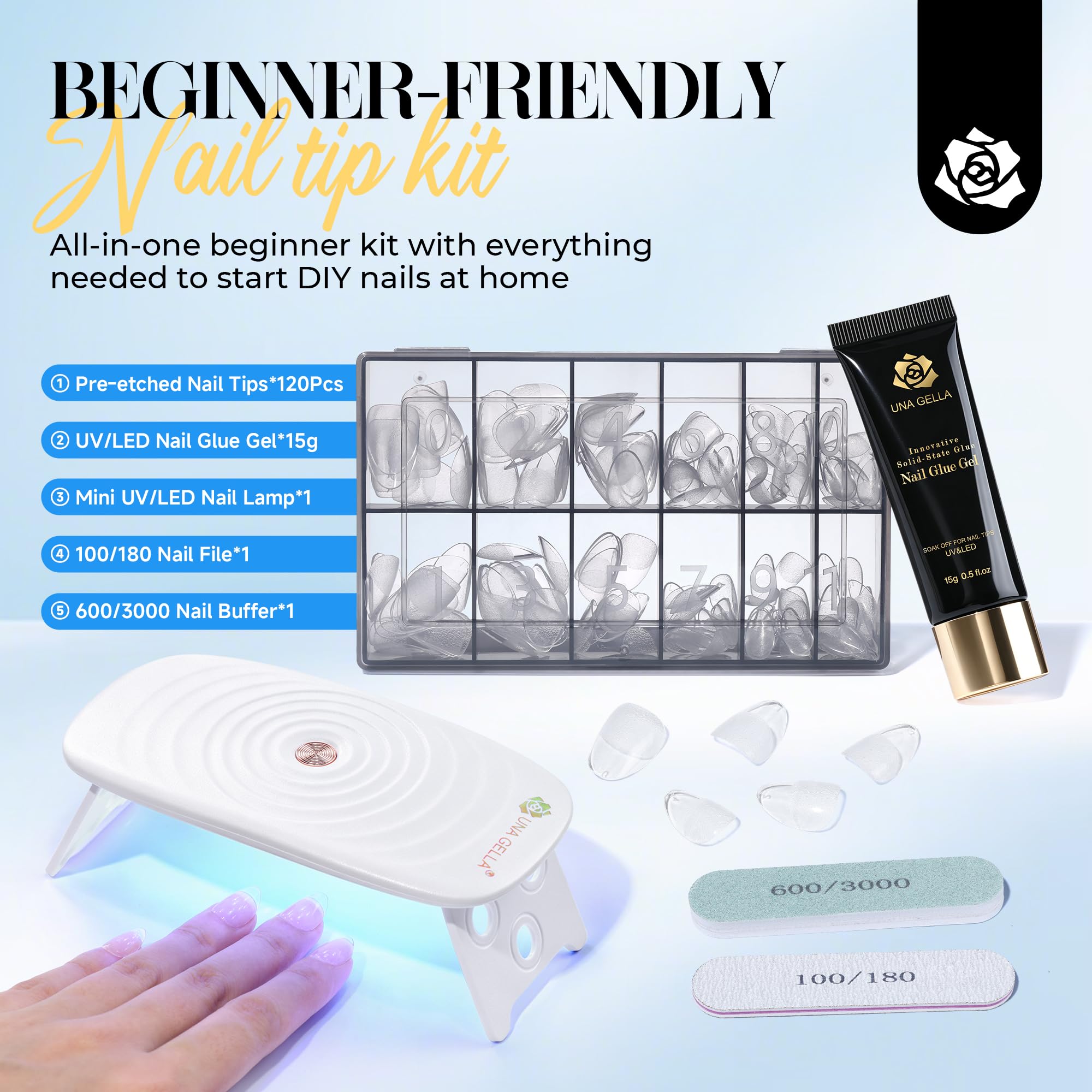 UNA GELLA gel glue tube detail with precision applicator for neat use